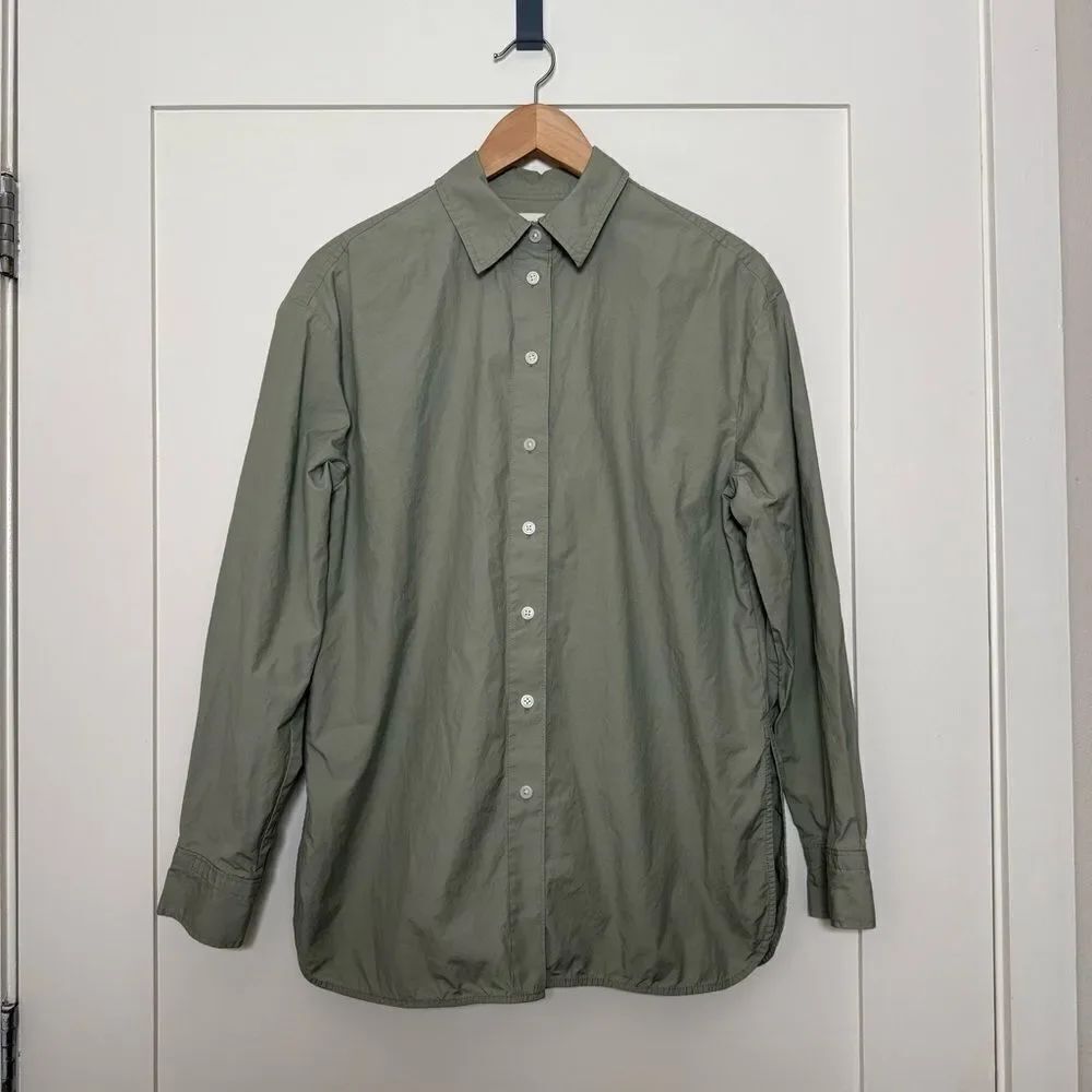 Everlane Boyfriend Shirt Womens XS Sage Green Long Sleeve Slits Supima Cotton